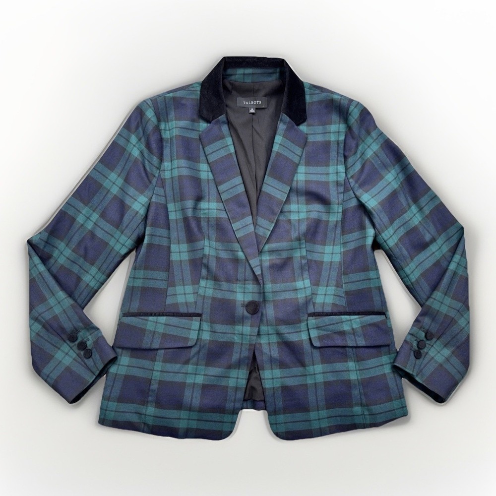 Talbots Womens Wool Tartan Blazer 10 Dark Academia‎ School Preppy Old Money Goth